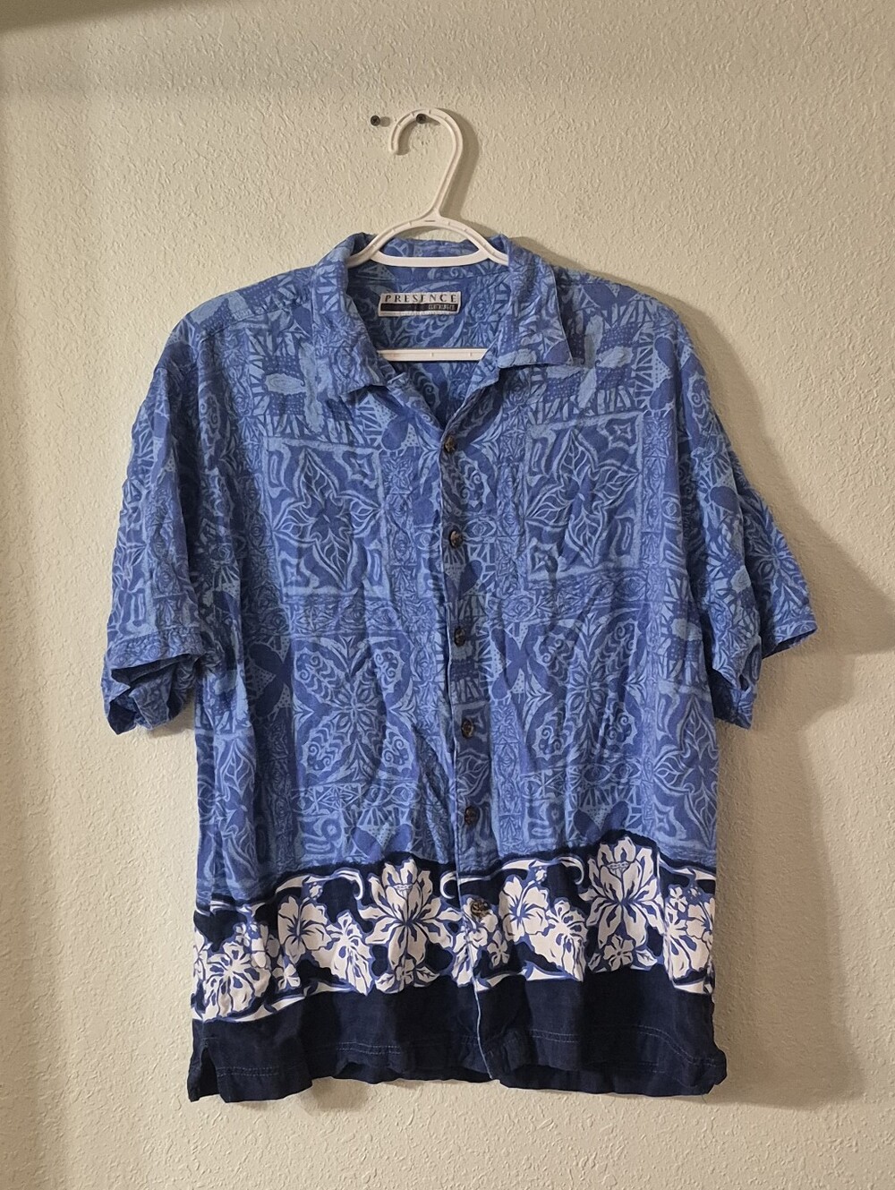 Prince Short-Sleeve Blue Floral Border Button-Down Shirt